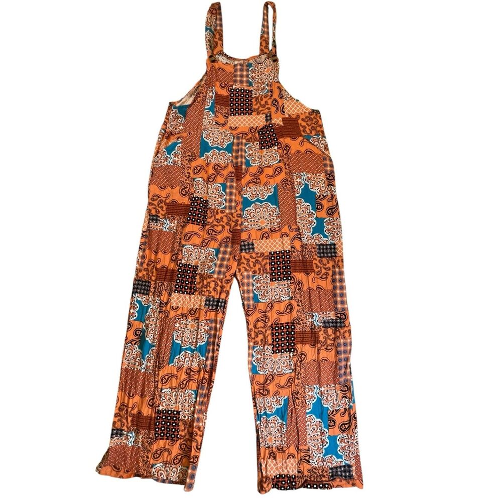 Himosyber Large Hobo Hippy Loose Bib Overalls Straight Leg Jumpsuit Romper